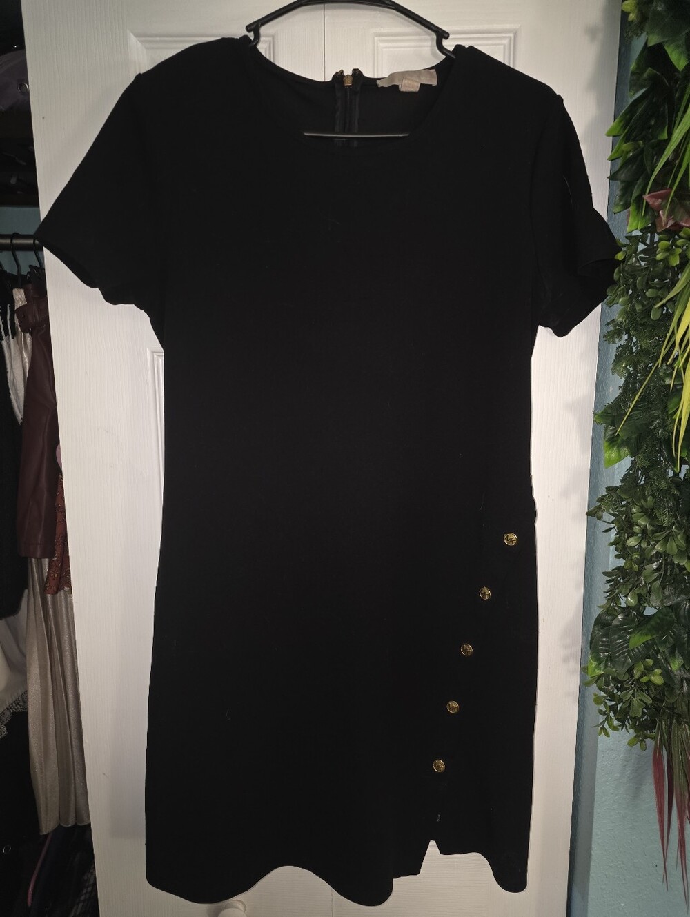 Michael Kors Black Short Sleeve Dress with Side Button Detail